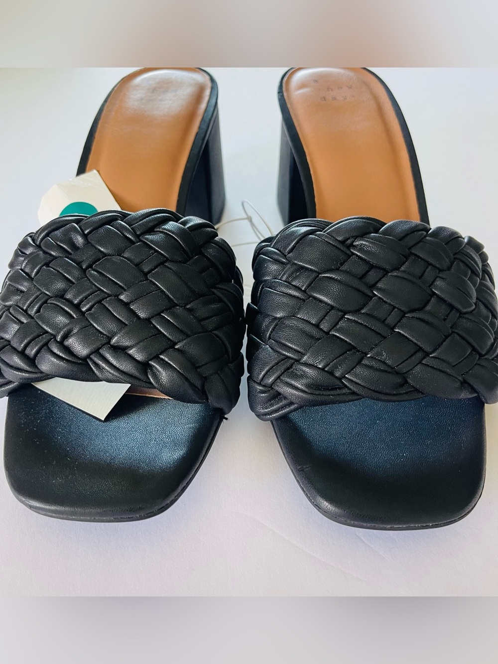 a new day Black Braided Leather Block Heel Mules